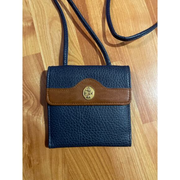 Disney Crossbody Mickey Mouse mini Wallet Organizer Purse  strap blue brown snap - Picture 1 of 9